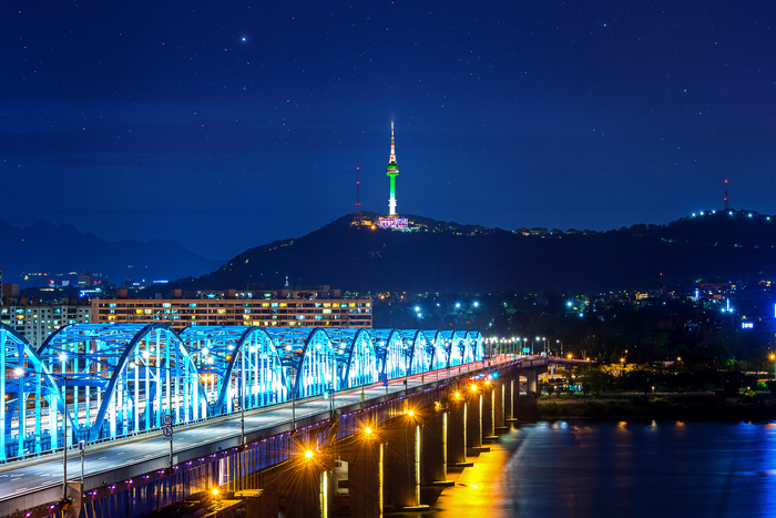 Seoul tower over Han river in Seoul